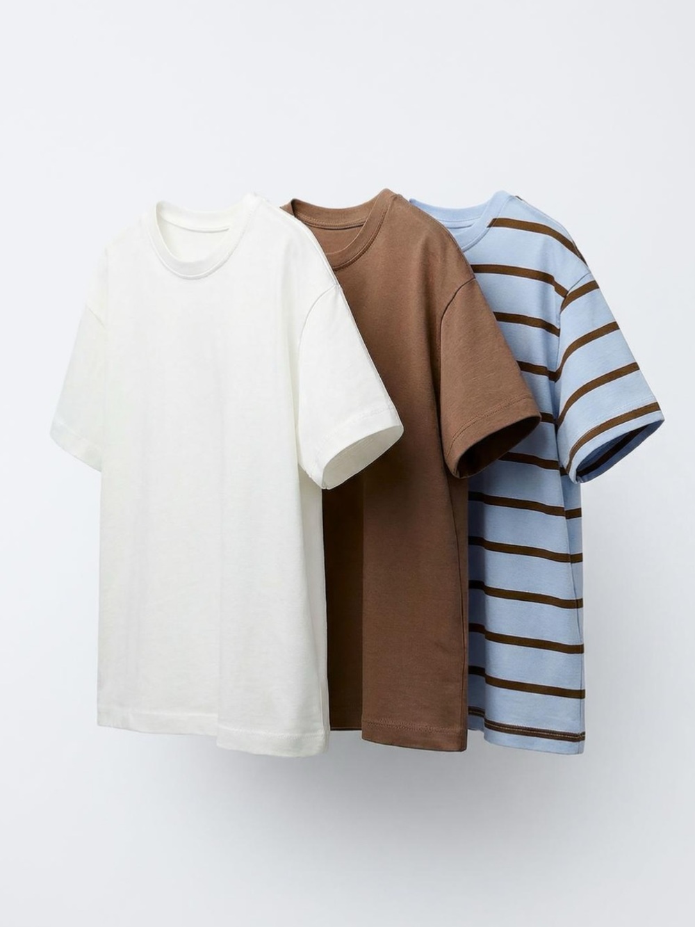 ZARA THREE-PACK OF STRIPED AND SOLID T-SHIRTS
